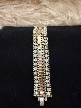 Stella & Dot Gold and Clear Crystal Multi-Row Bracelet